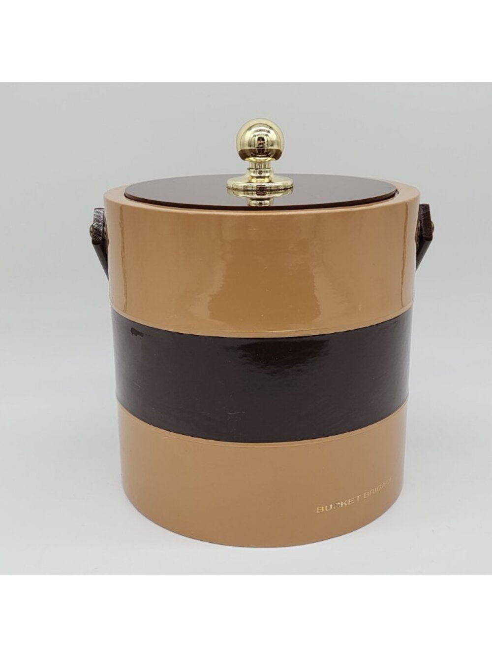 MCM Ice Bucket Brown Tan Stripe Acrylic and Plastic by Morgan Designs - Picture 4 of 9